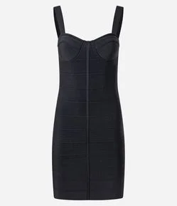 Vestido Curto em Bandagem com Decote Coração e Bojo