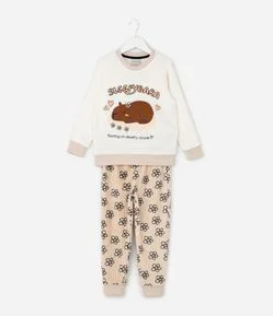 Pijama Infantil com Estampa Capivara em Chenille – Tam 5 a 14 Anos