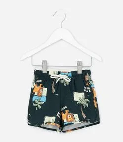 Bermuda Infantil com Estampa de Leão e Palmeiras - Tam 1 a 6 Anos