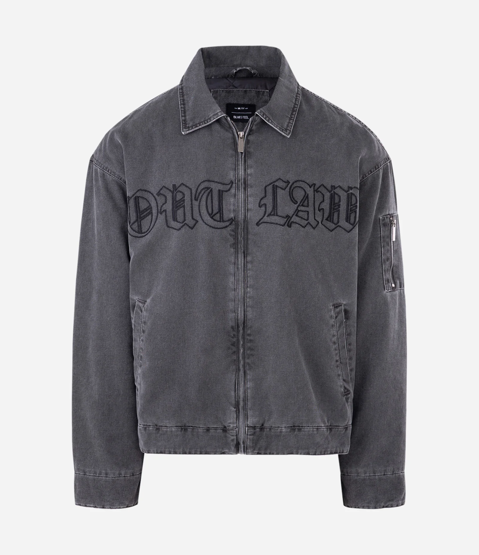Jaqueta Jeans com Lettering Cinza 1