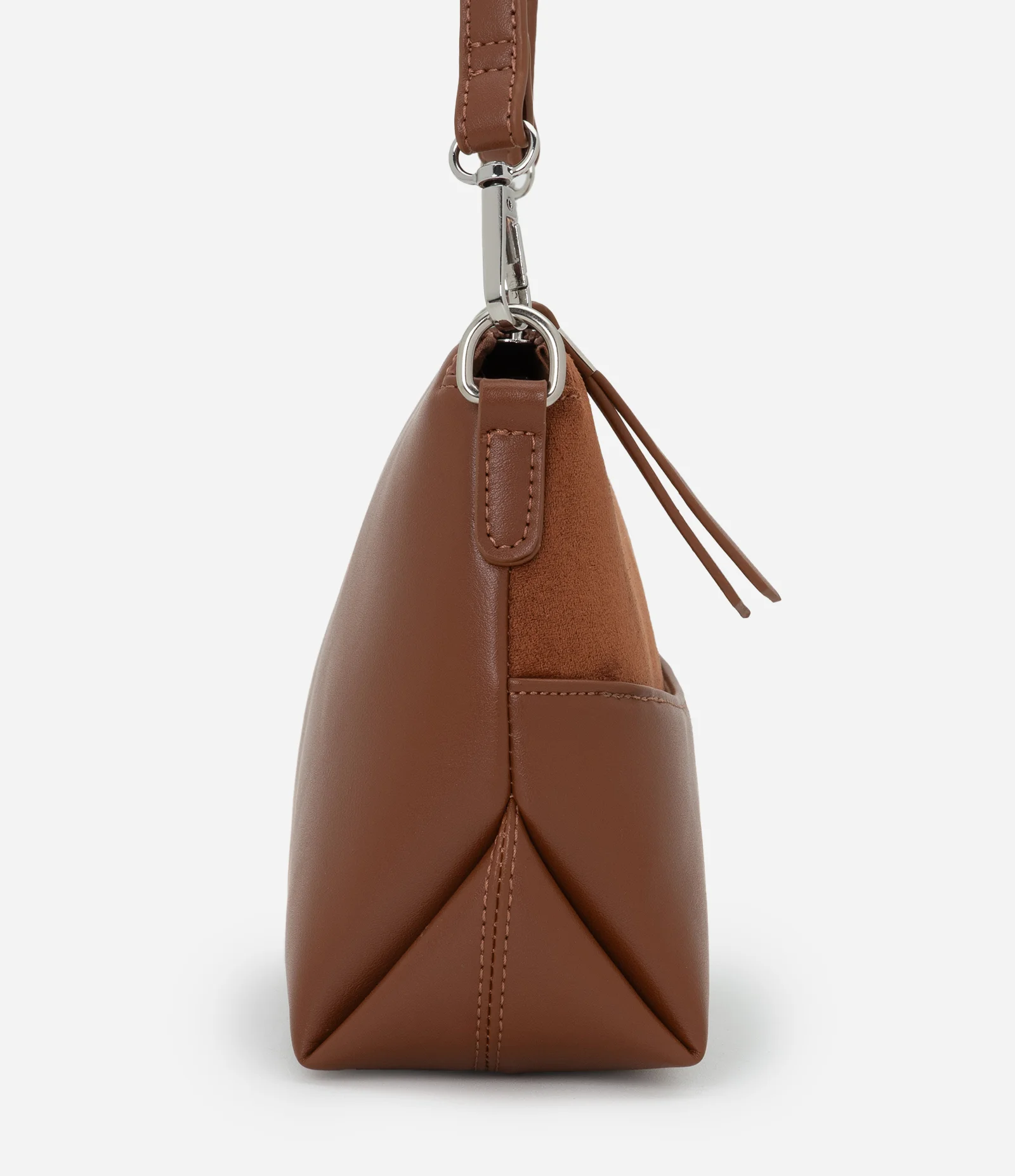 Bolsa de Ombro Pequena com Textura Aveludada Marrom 2