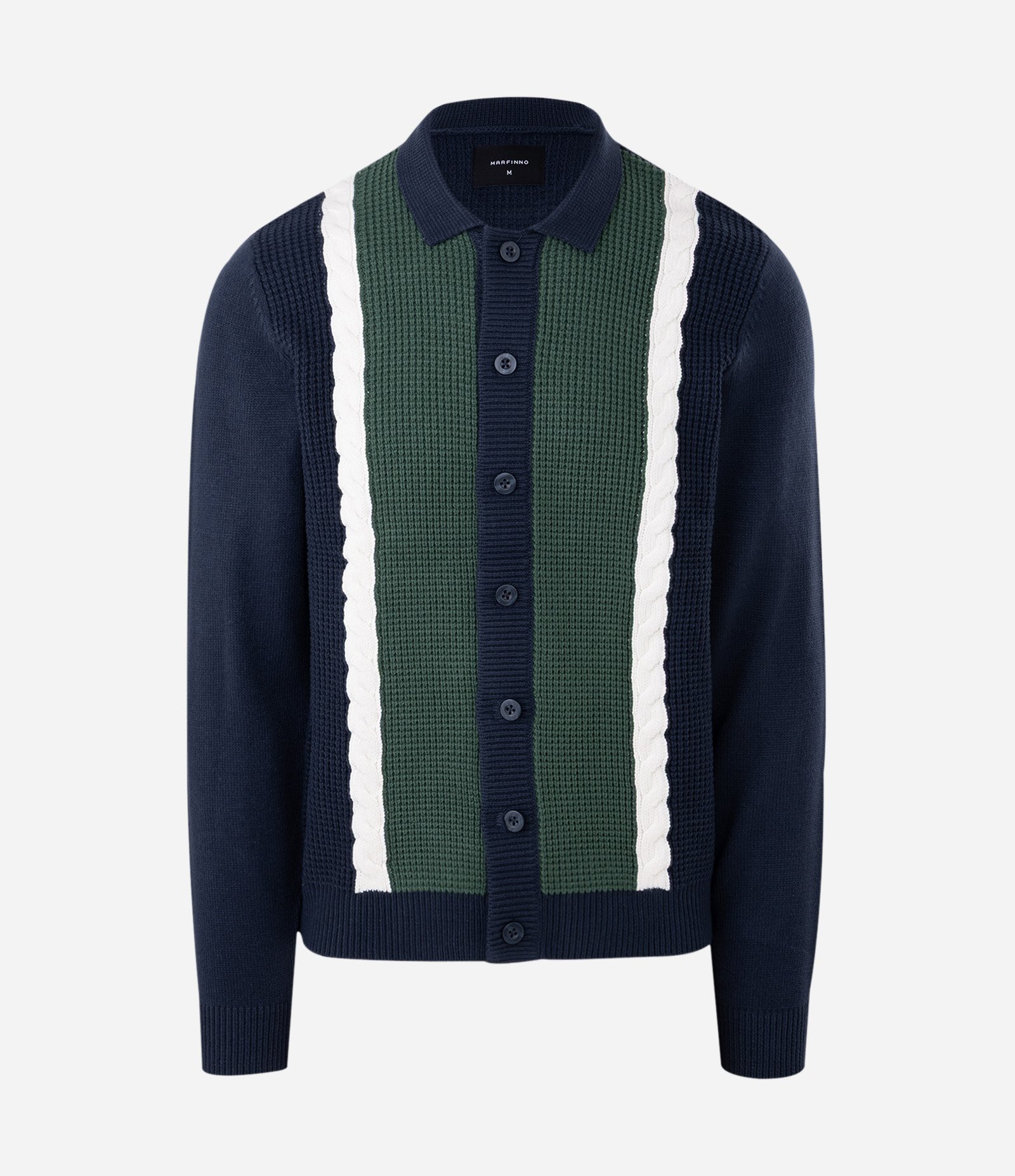 Cardigan em Efeito Tricô com Faixas Azul 5