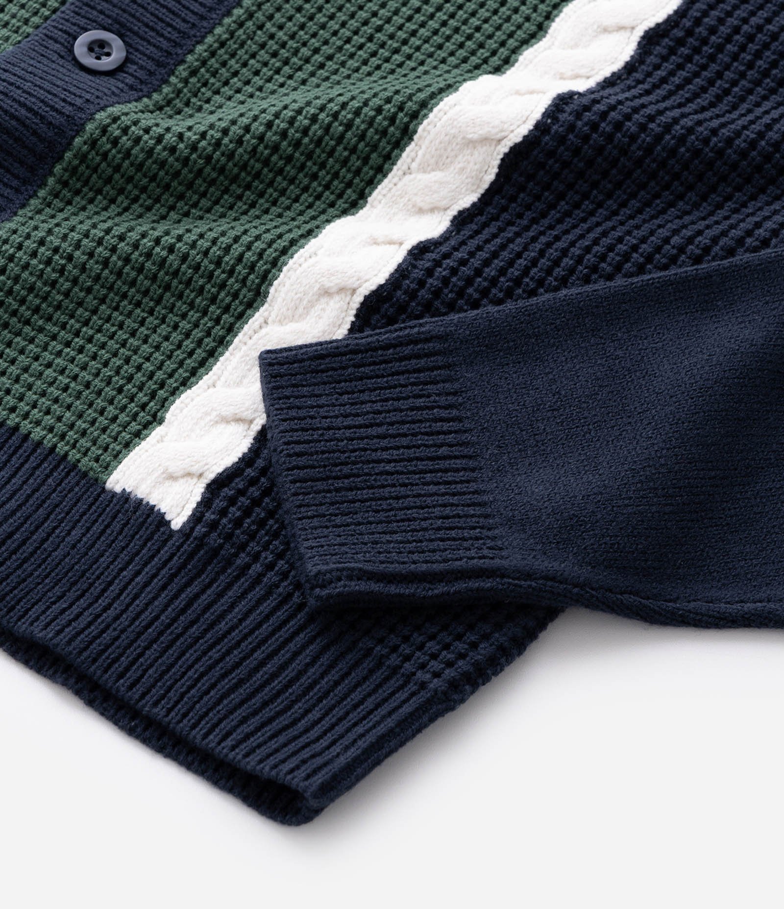 Cardigan em Efeito Tricô com Faixas Azul 8