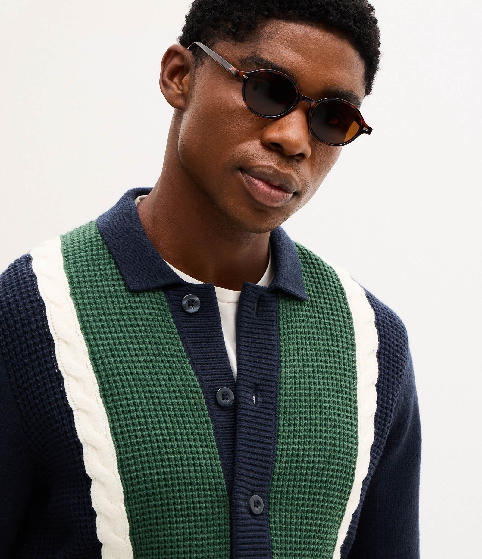 Cardigan em Efeito Tricô com Faixas Azul 4