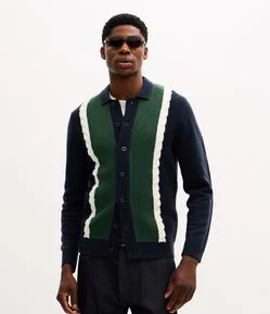 Cardigan em Efeito Tricô com Faixas