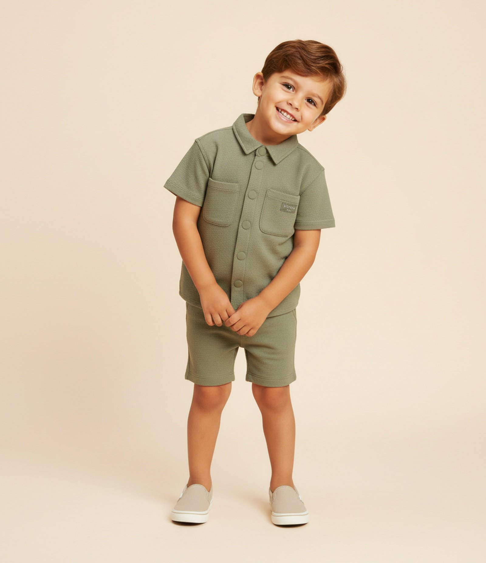 Camisa Infantil em Piquet com Bolsos – Tam 1 a 5/6 Anos Verde Oliva 1