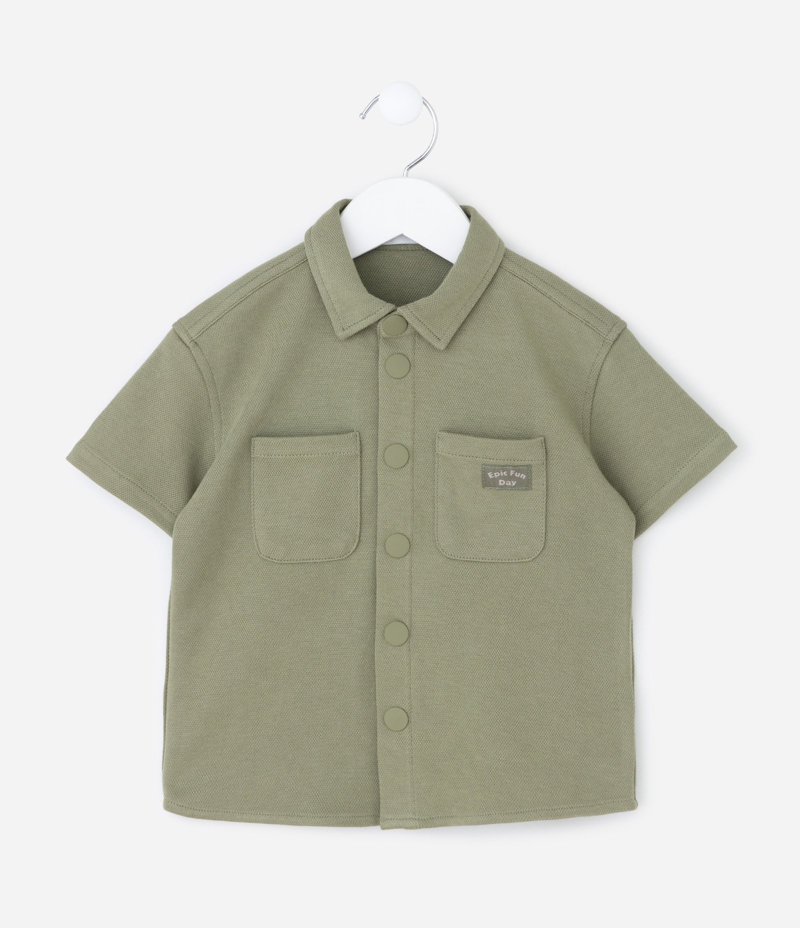 Camisa Infantil em Piquet com Bolsos – Tam 1 a 5/6 Anos Verde Oliva 2