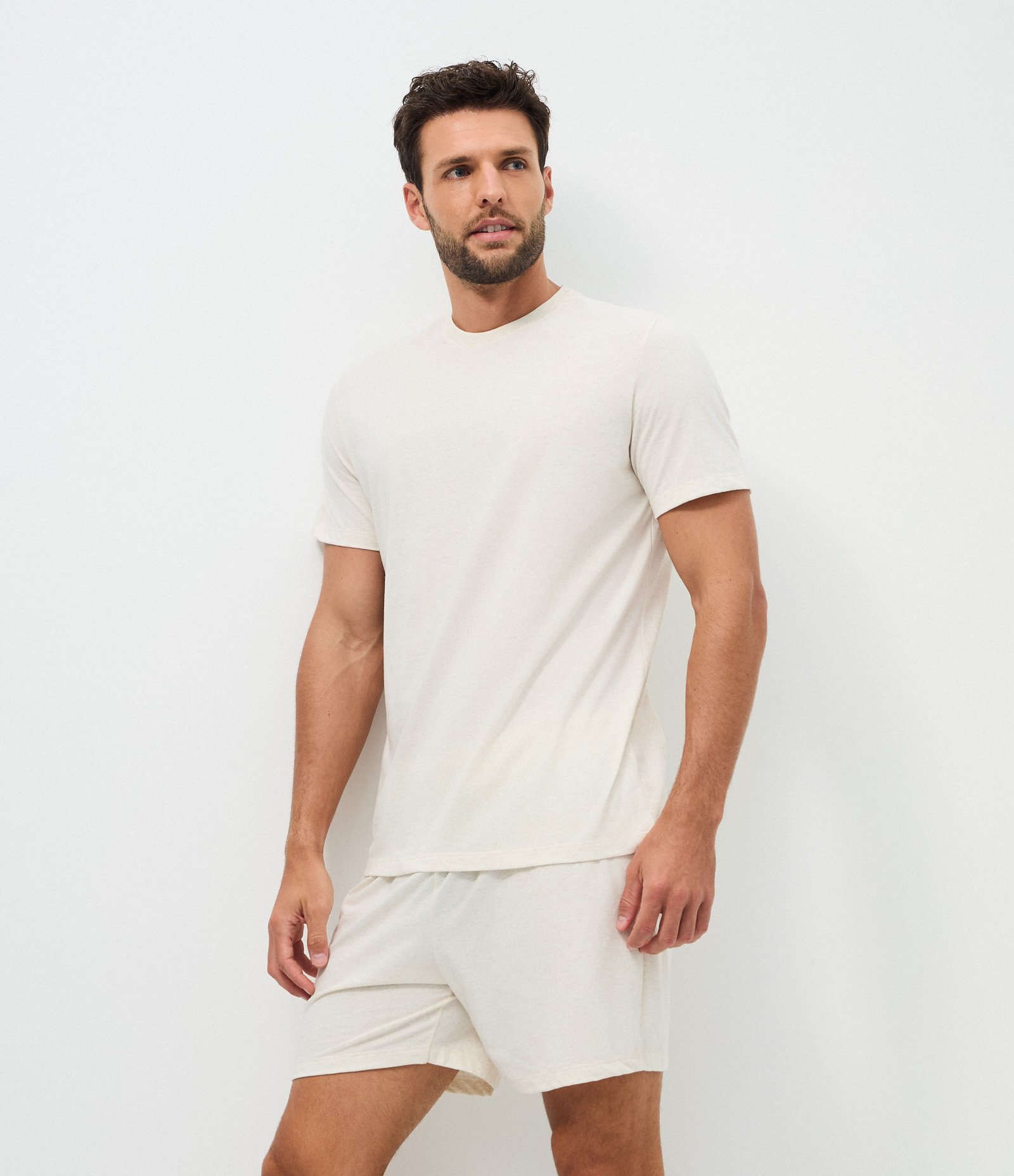 Pijama Curto em Algodão com Linho Branco 1