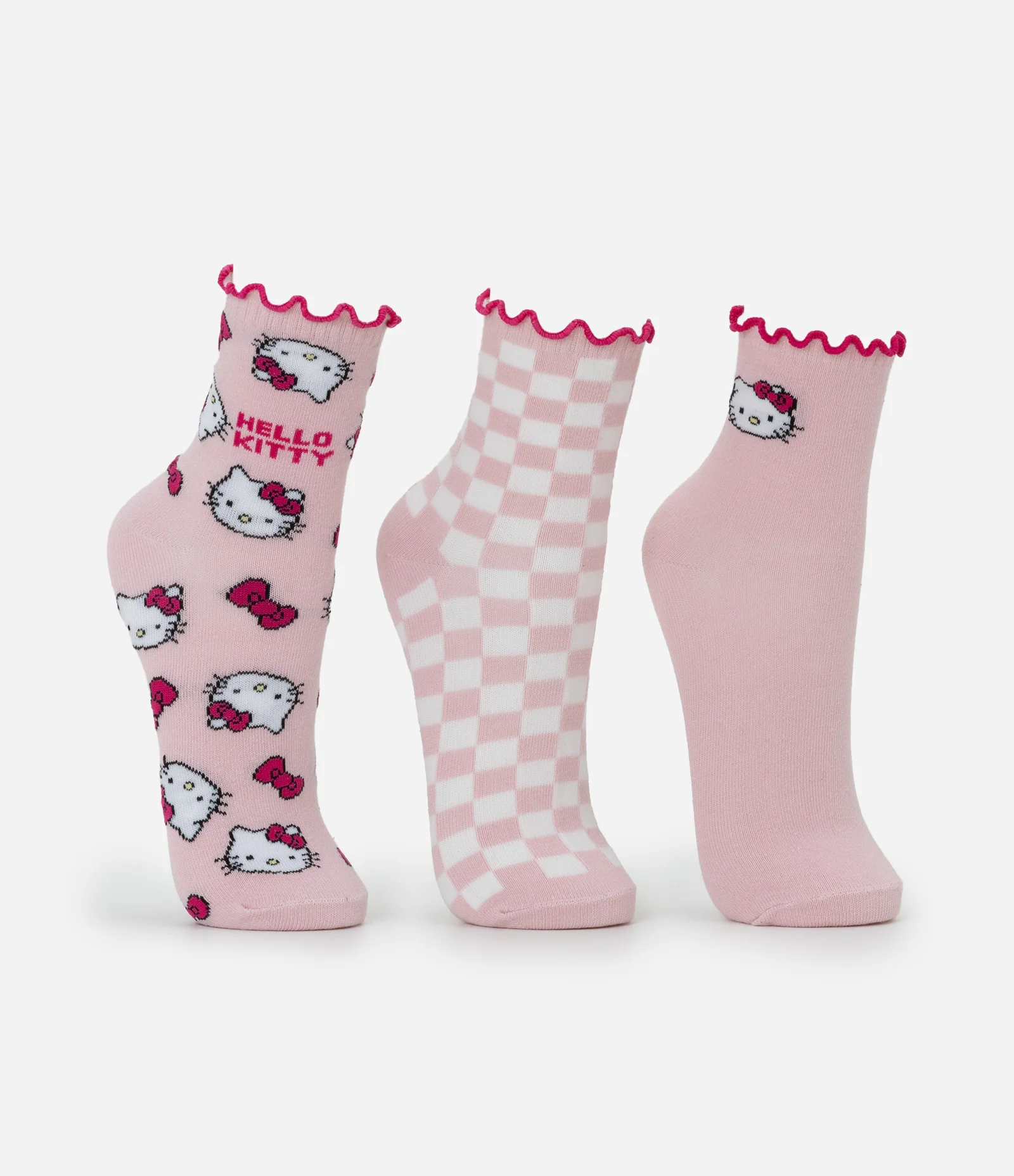 Kit 03 Meias em Algodão com Estampa Hello Kitty Rosa 2