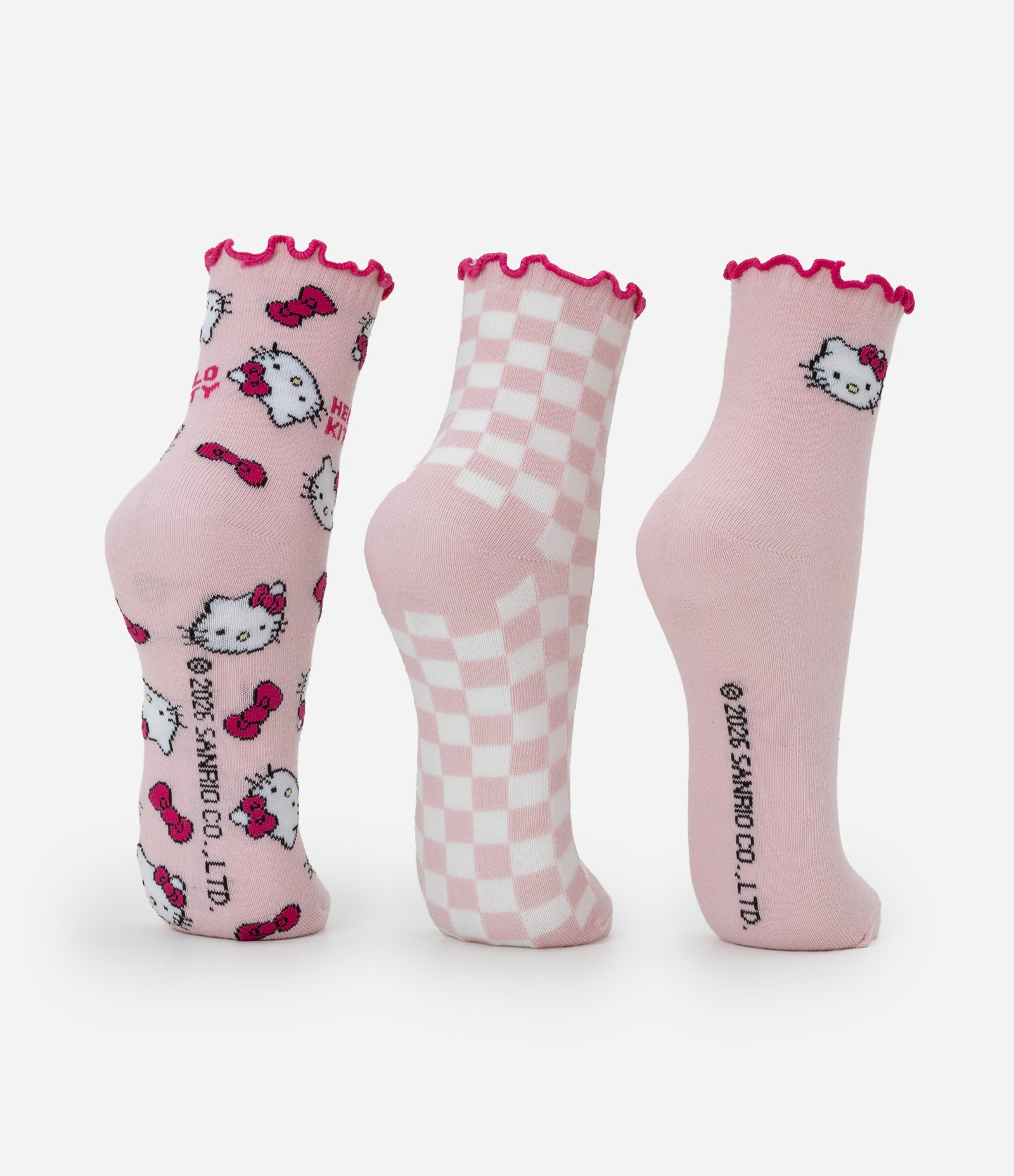 Kit 03 Meias em Algodão com Estampa Hello Kitty Rosa 3