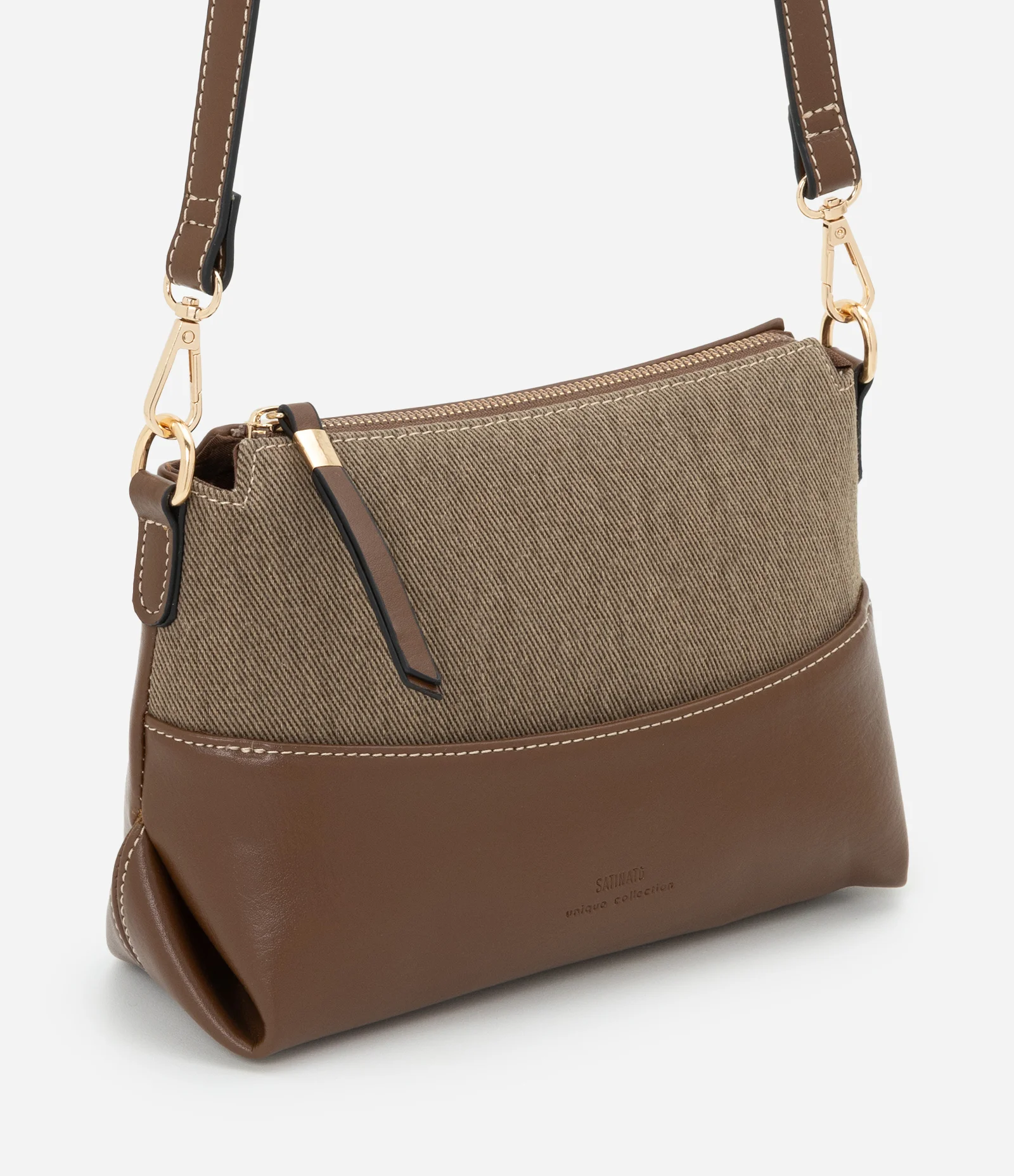 Bolsa Pequena em PU com Detalhes Metalizados Marrom 1