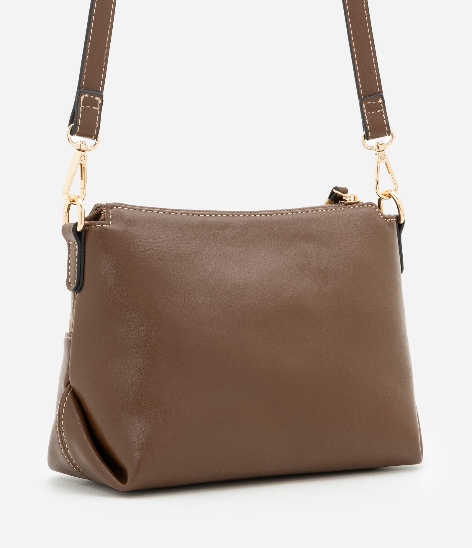 Bolsa Pequena em PU com Detalhes Metalizados Marrom 3
