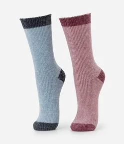 Kit 02 Pares de Meias Cano Alto em Chenille e Detalhes Contrastantes