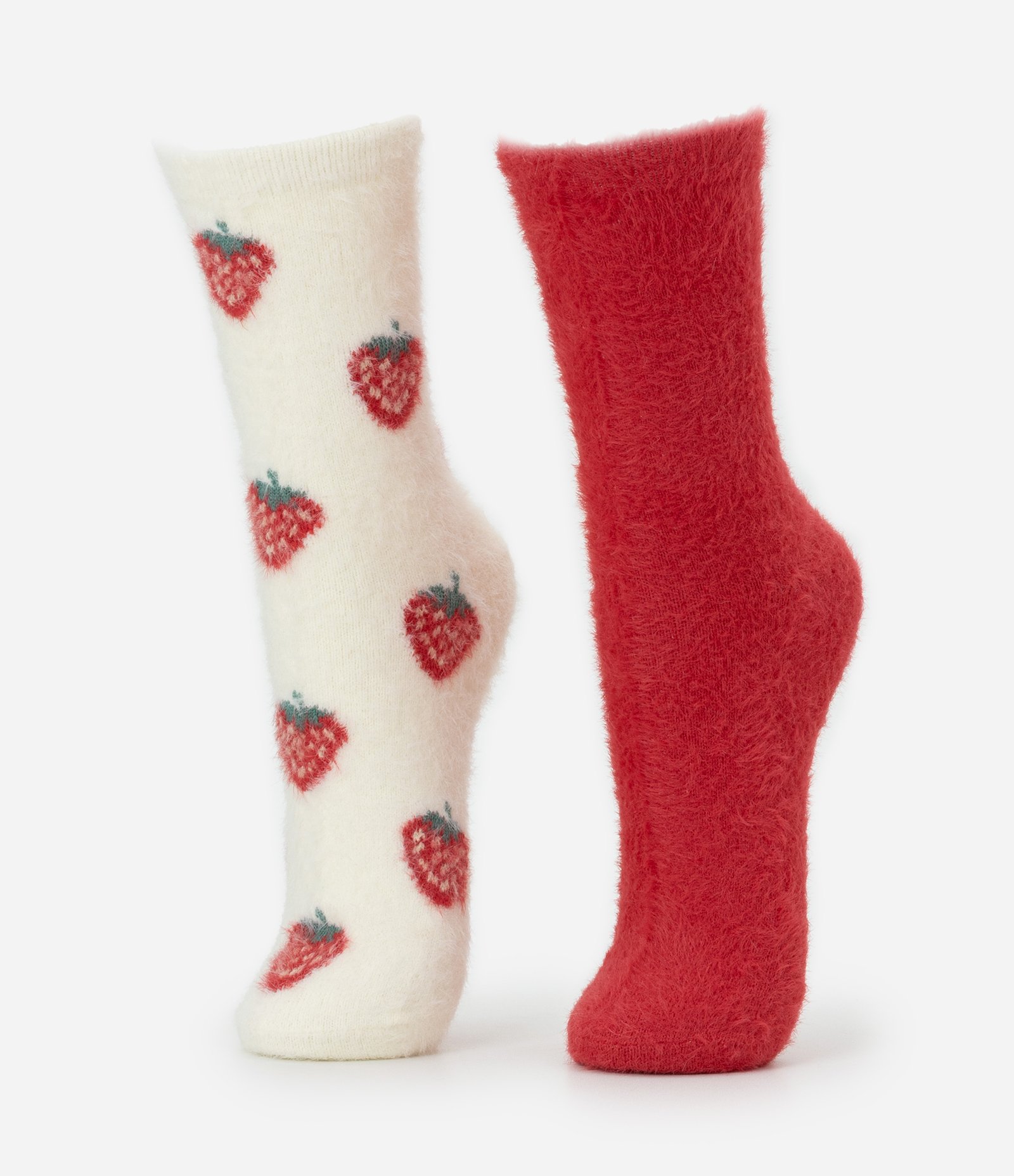 Kit 02 Meias Cano Alto com Pelo Artificial Branco/Vermelho 1