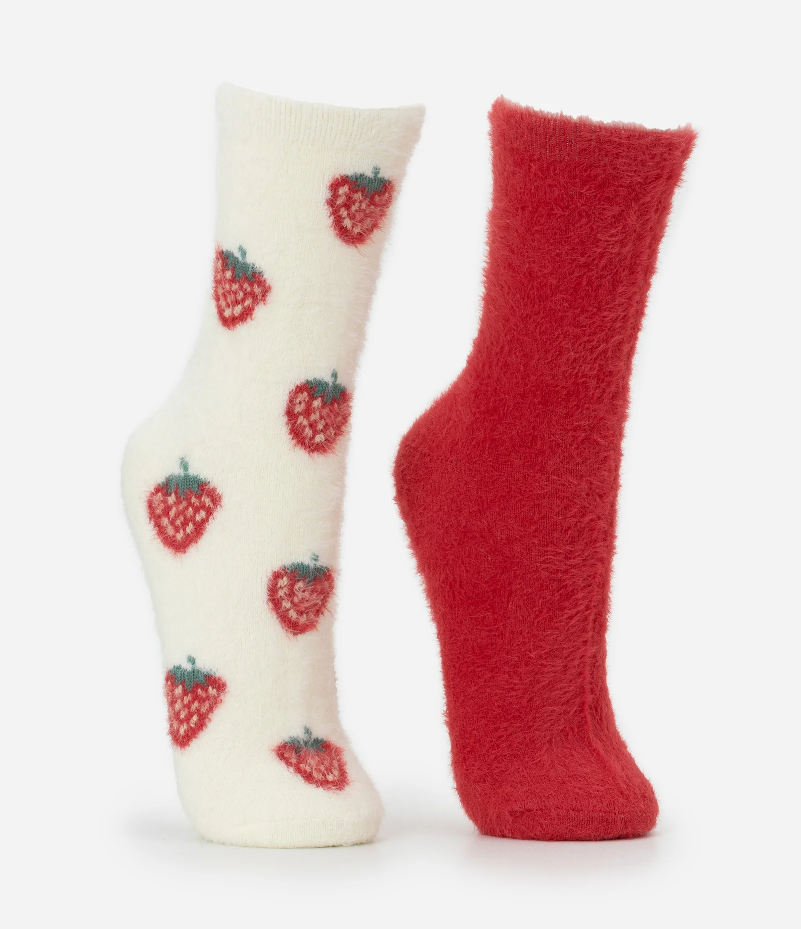 Kit 02 Meias Cano Alto com Pelo Artificial Branco/Vermelho 2