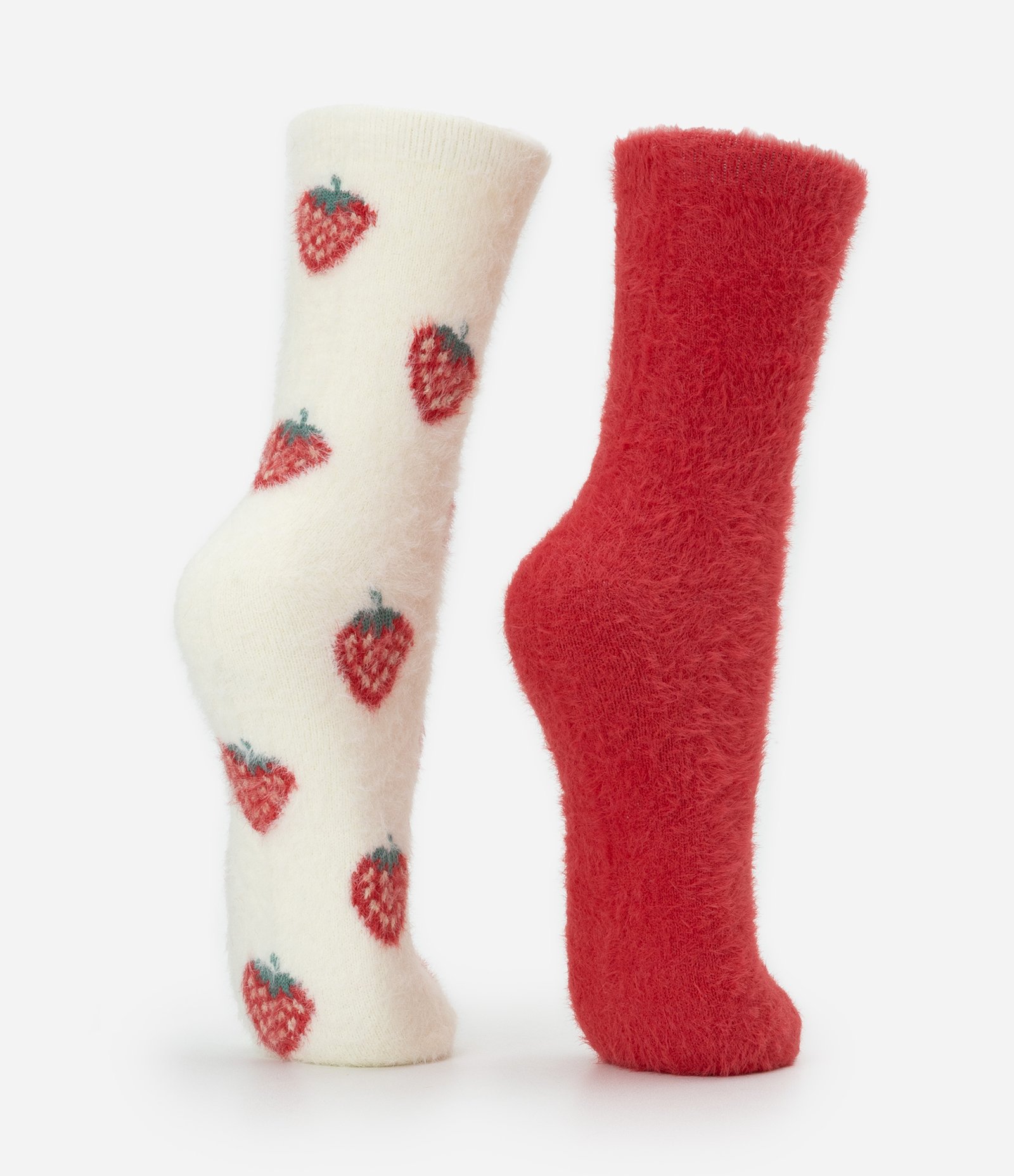 Kit 02 Meias Cano Alto com Pelo Artificial Branco/Vermelho 3