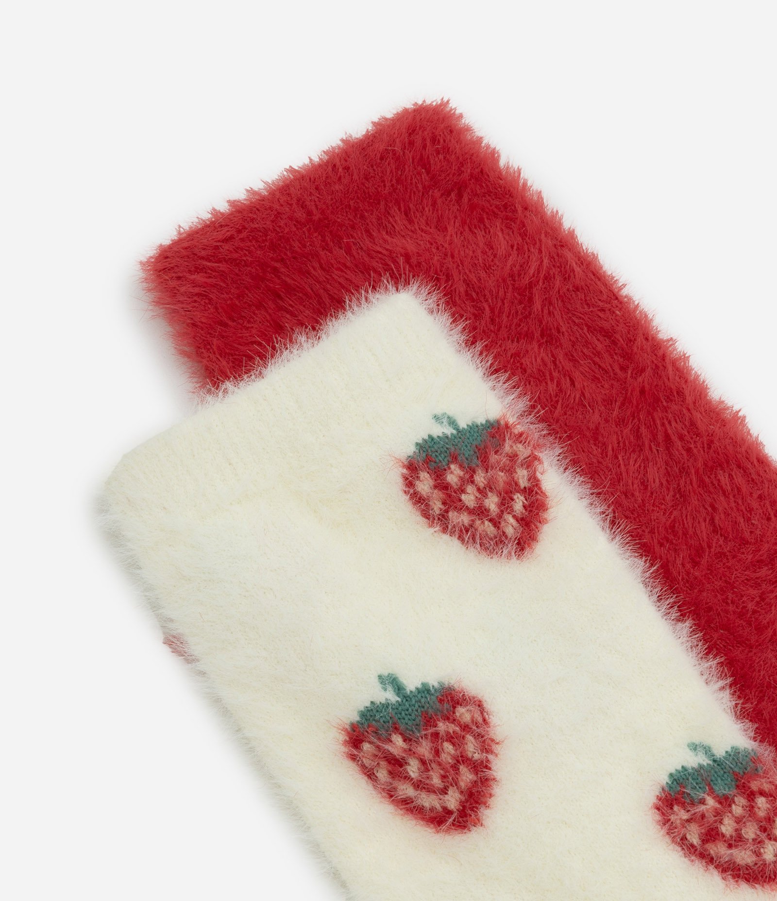 Kit 02 Meias Cano Alto com Pelo Artificial Branco/Vermelho 4