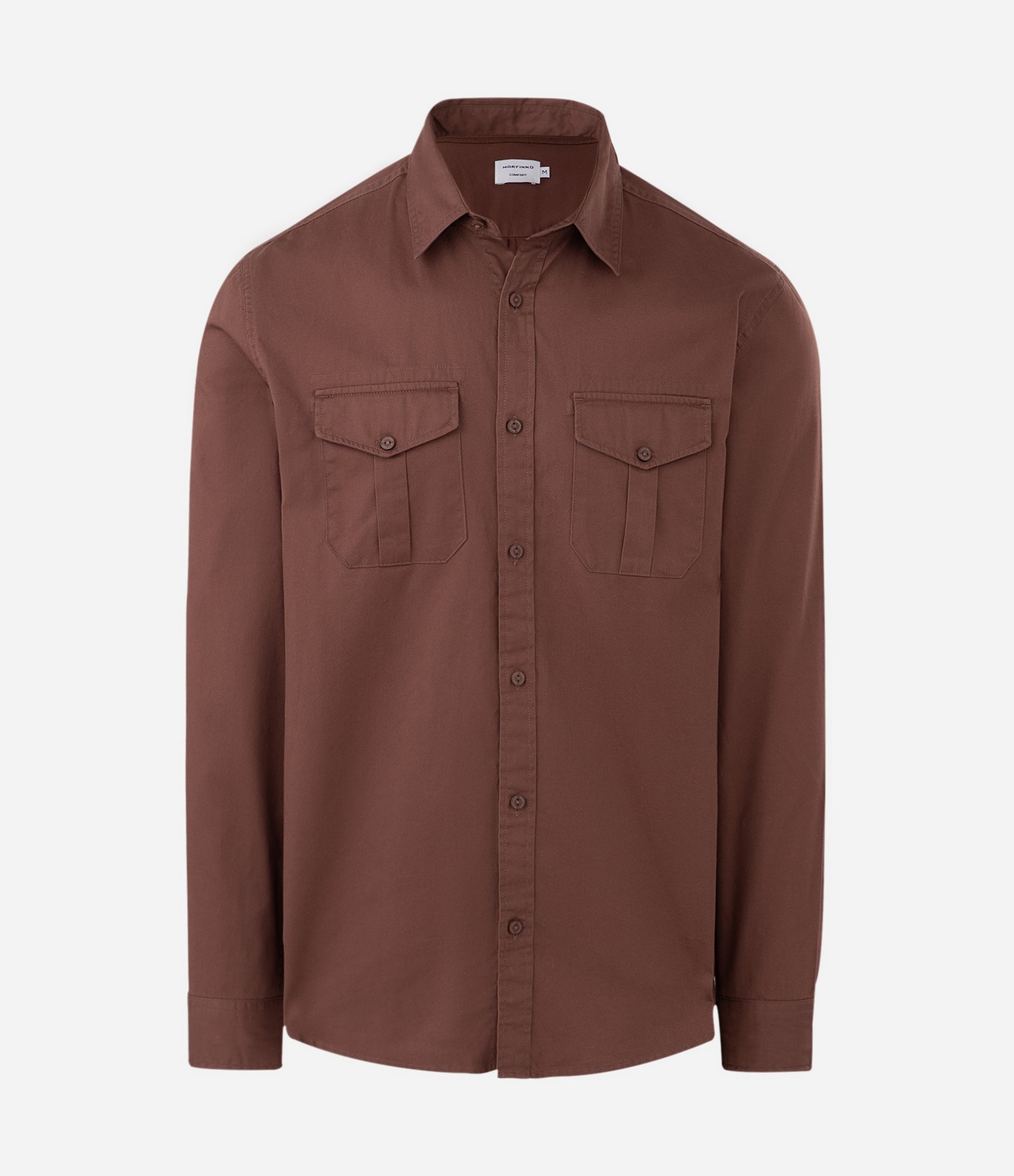 Camisa Manga Longa em Sarja com Bolsos Frontais Marrom 1