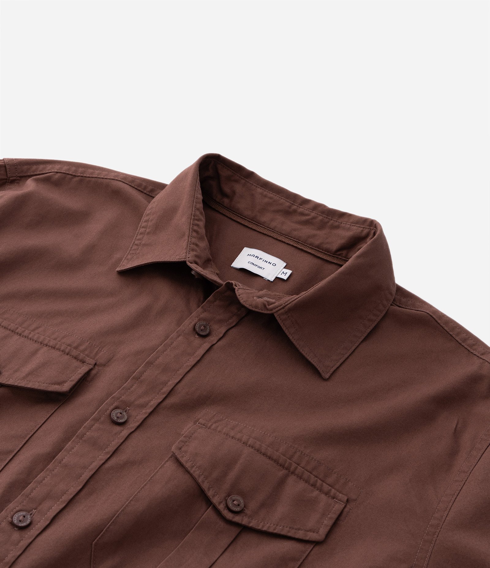 Camisa Manga Longa em Sarja com Bolsos Frontais Marrom 5