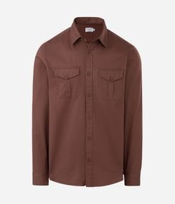 Camisa Manga Longa em Sarja com Bolsos Frontais
