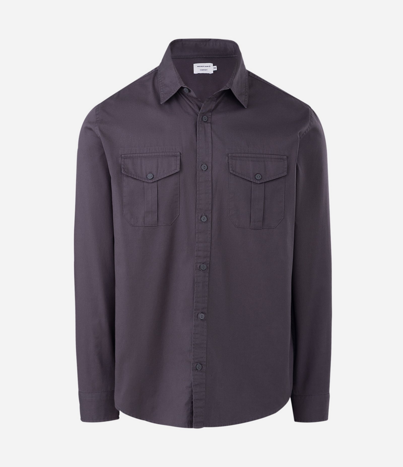 Camisa Manga Longa em Sarja com Bolsos Frontais Cinza 1