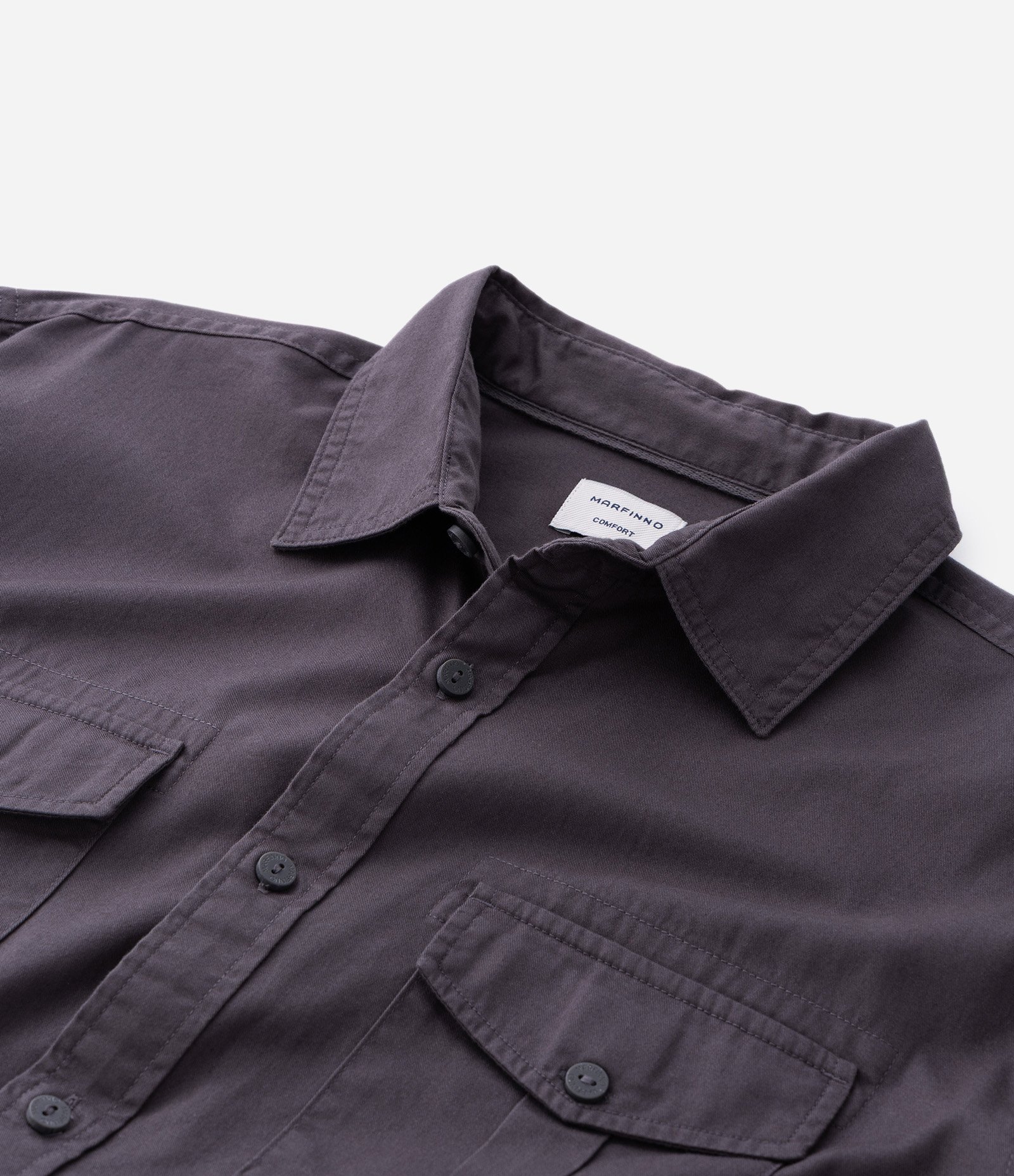 Camisa Manga Longa em Sarja com Bolsos Frontais Cinza 5