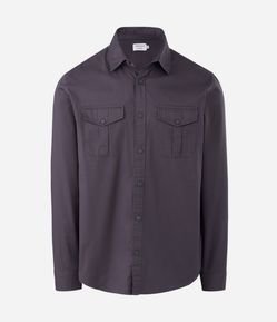Camisa Manga Longa em Sarja com Bolsos Frontais
