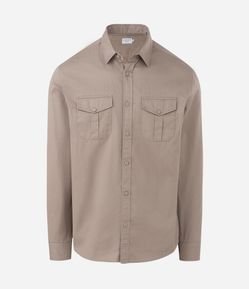 Camisa Manga Longa em Sarja com Bolsos Frontais