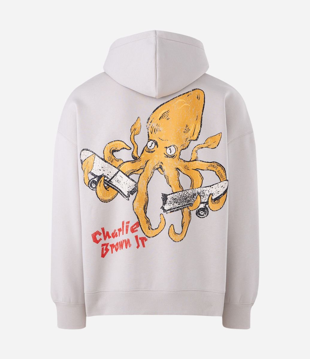 Blusão em Moletom com Capuz e Estampa Charlie Brown Jr. Off White