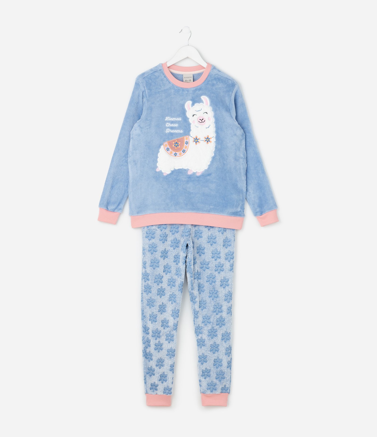 Pijama Longo Infantil de Lhama em Fleece - Tam 4 aos 14 Anos Azul 1