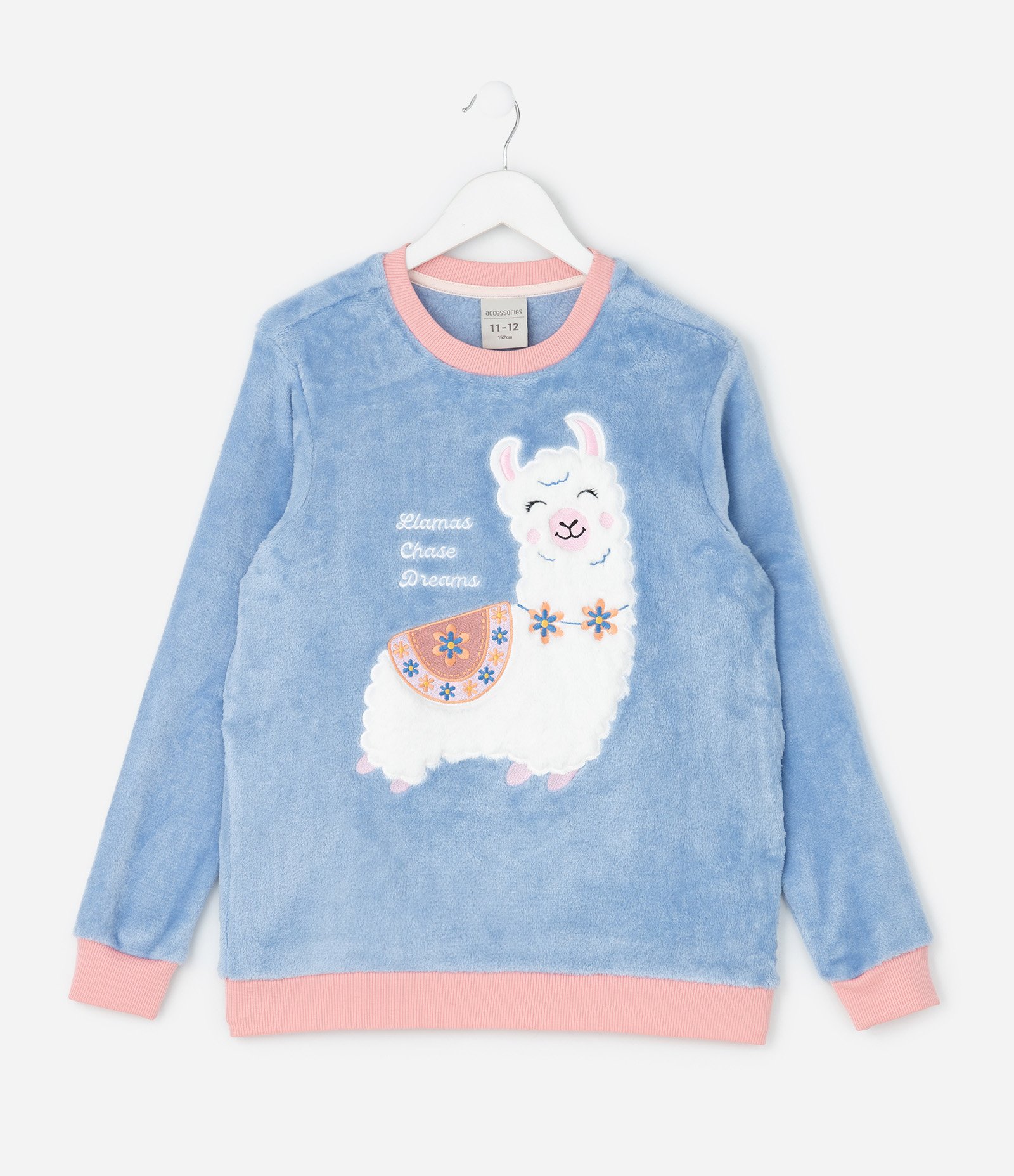 Pijama Longo Infantil de Lhama em Fleece - Tam 4 aos 14 Anos Azul 2
