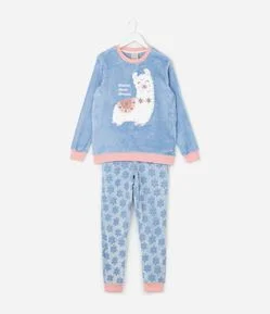 Pijama Longo Infantil de Lhama em Fleece - Tam 4 aos 14 Anos