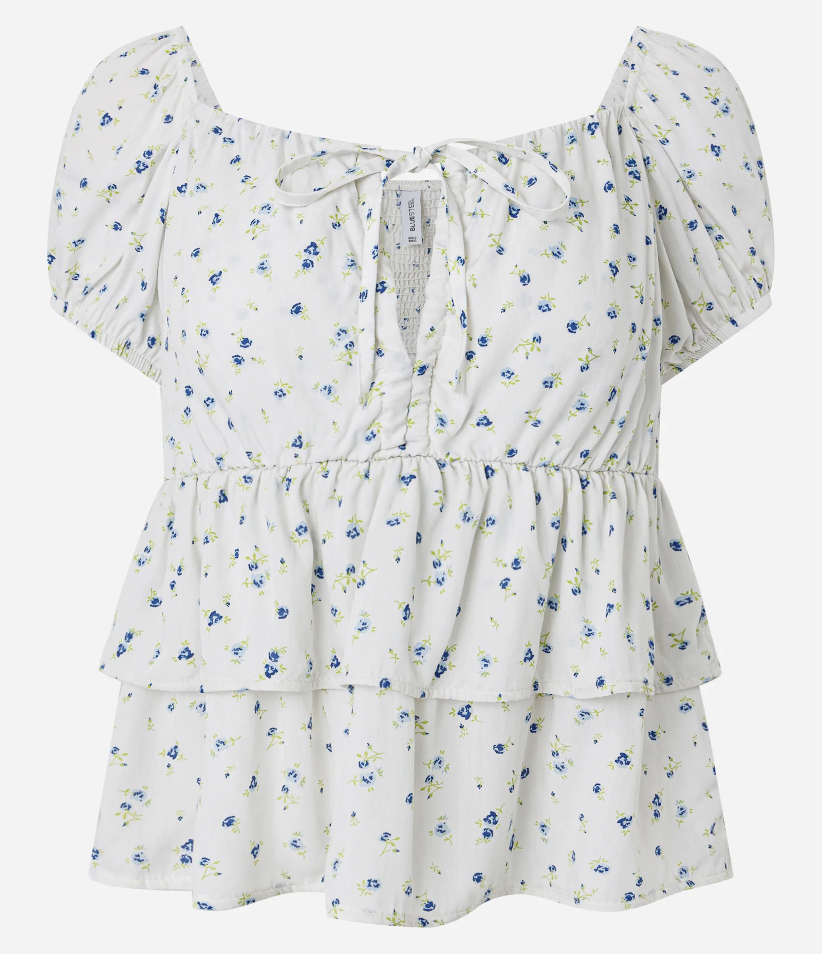 Blusa Manga Curta com Estampa Floral e Babados Branco 6