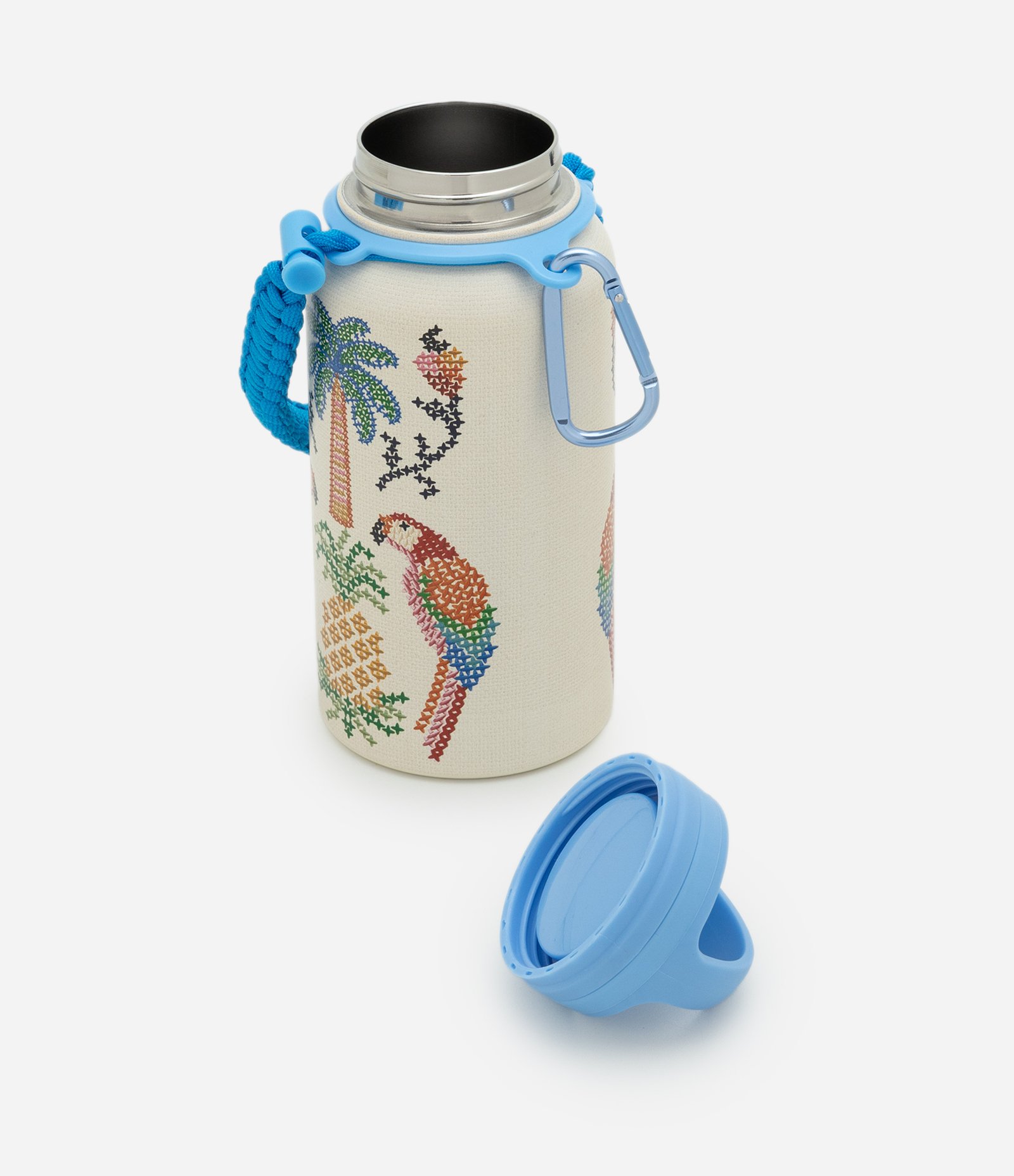 Garrafa Térmica com Estampa Tropical e Alça de Corda 800ml Multicores 3