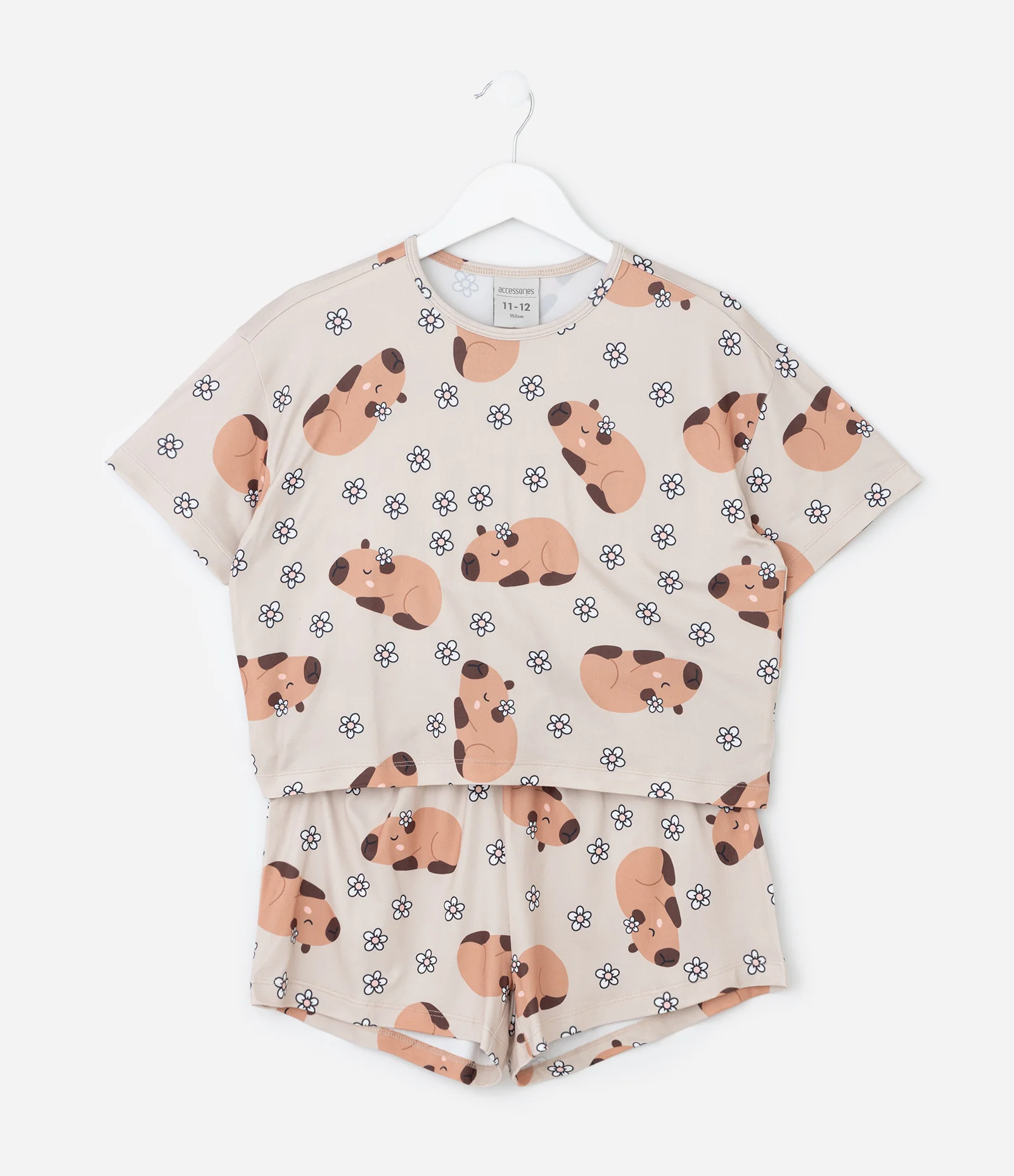 Pijama Infantil com Estampa de Capivaras – Tam 5 a 16 Anos Bege 2