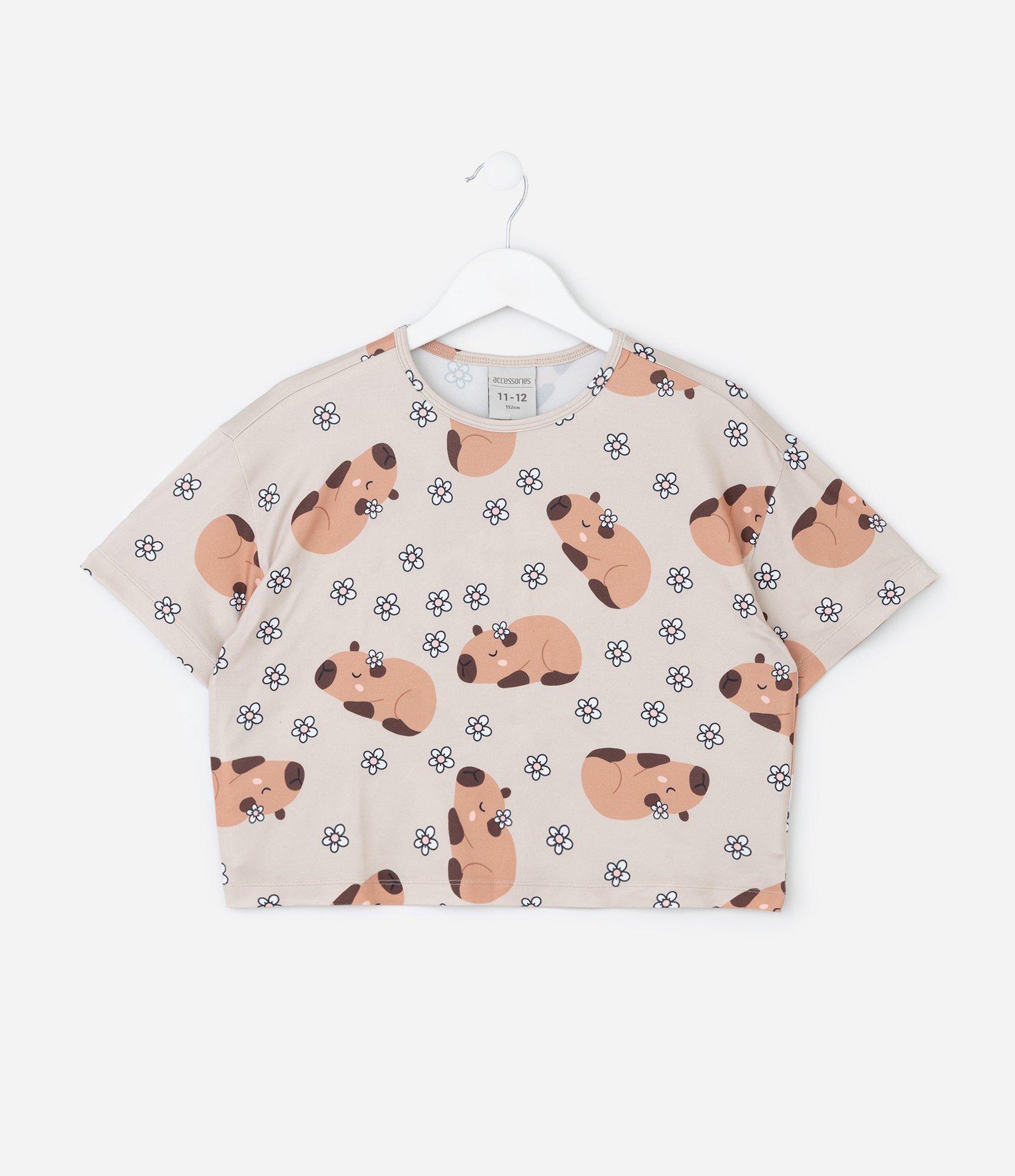 Pijama Infantil com Estampa de Capivaras – Tam 5 a 16 Anos Bege 3
