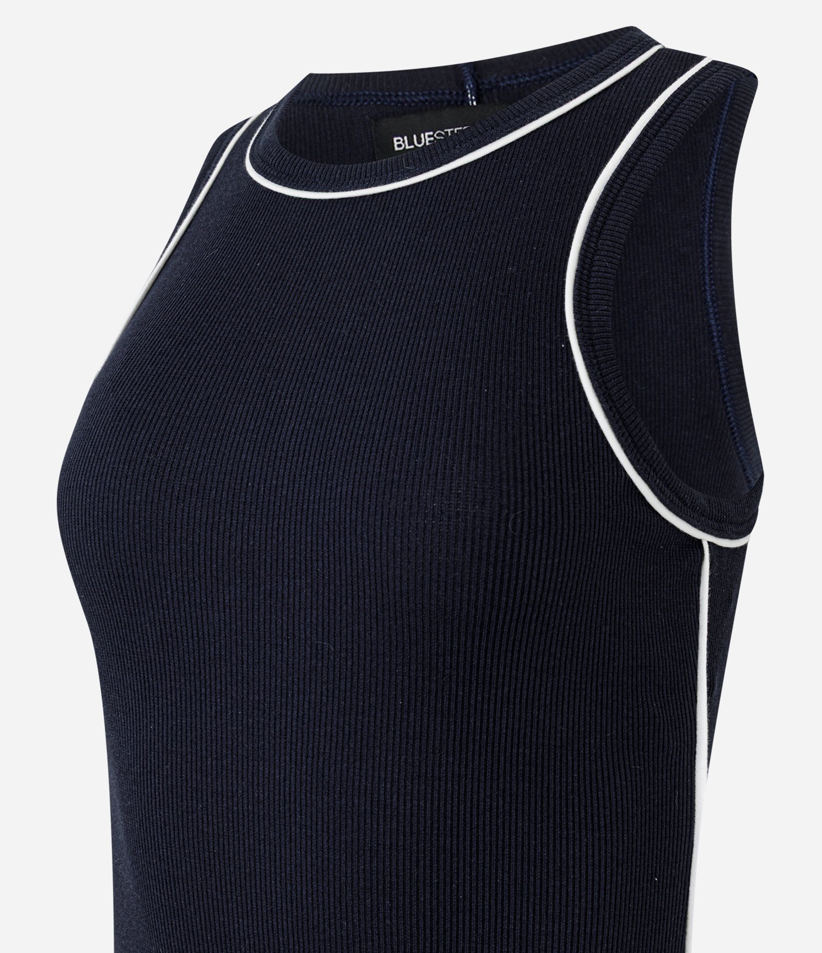 Vestido New Midi Canelado em Ribana com Contrastes Azul Escuro 2