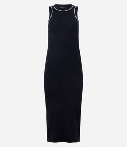 Vestido New Midi Canelado em Ribana com Contrastes