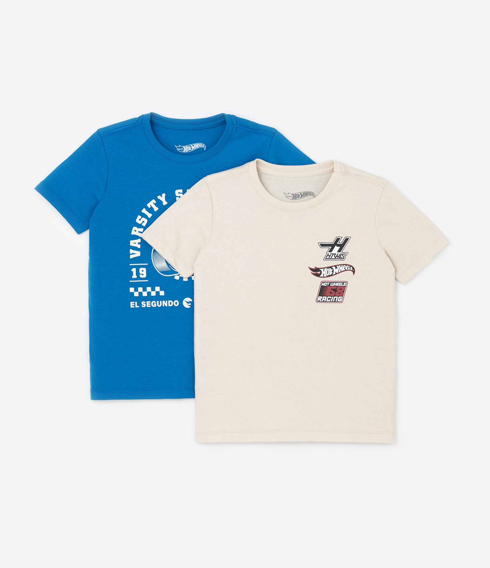 Kit 02 Camisetas Infantis com Estampa Hot Wheels - Tam 4 a 10 Anos Azul/Bege 1