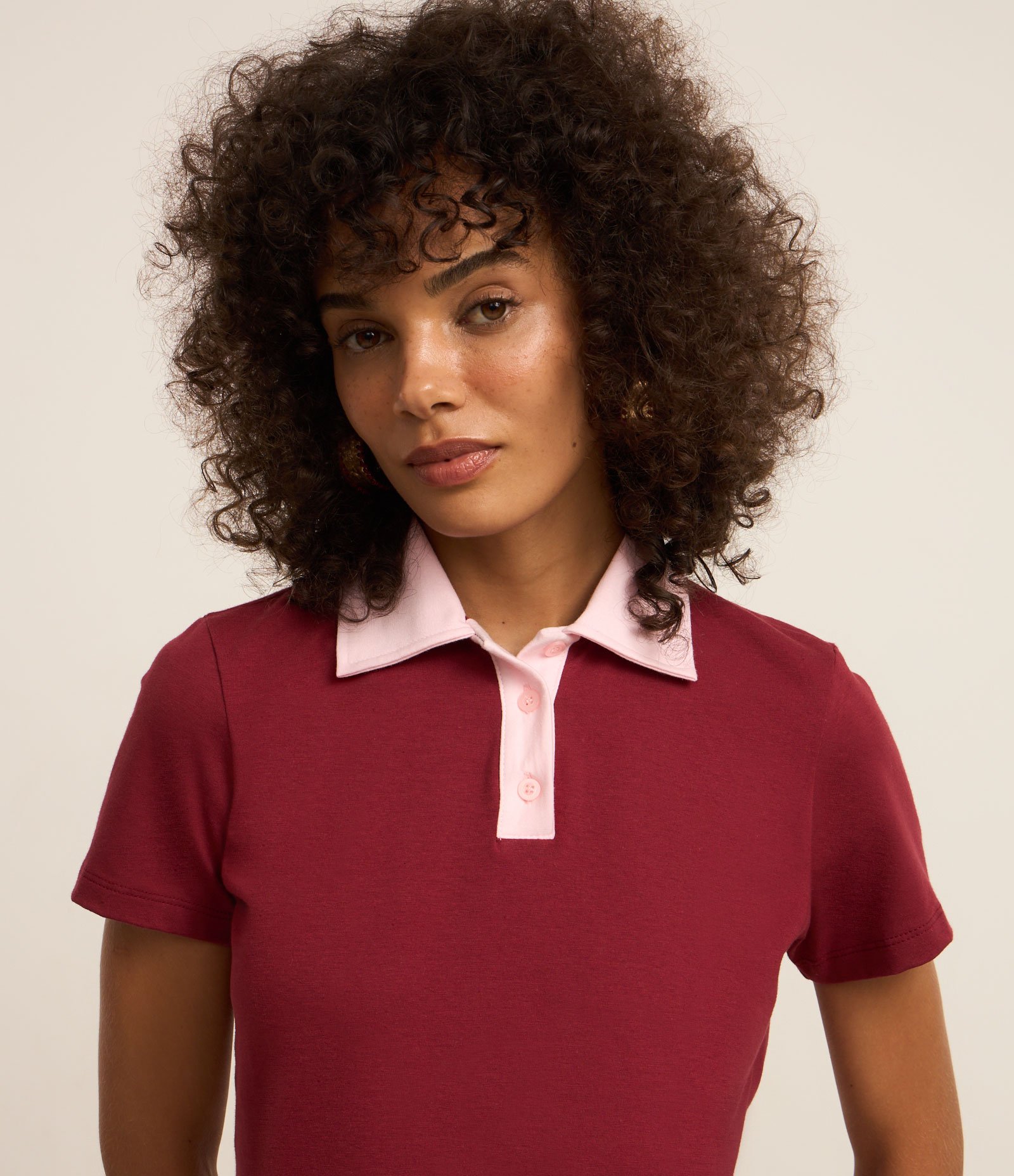 Blusa Sportcore em Algodão com Gola Polo Contrastante Bordô 3