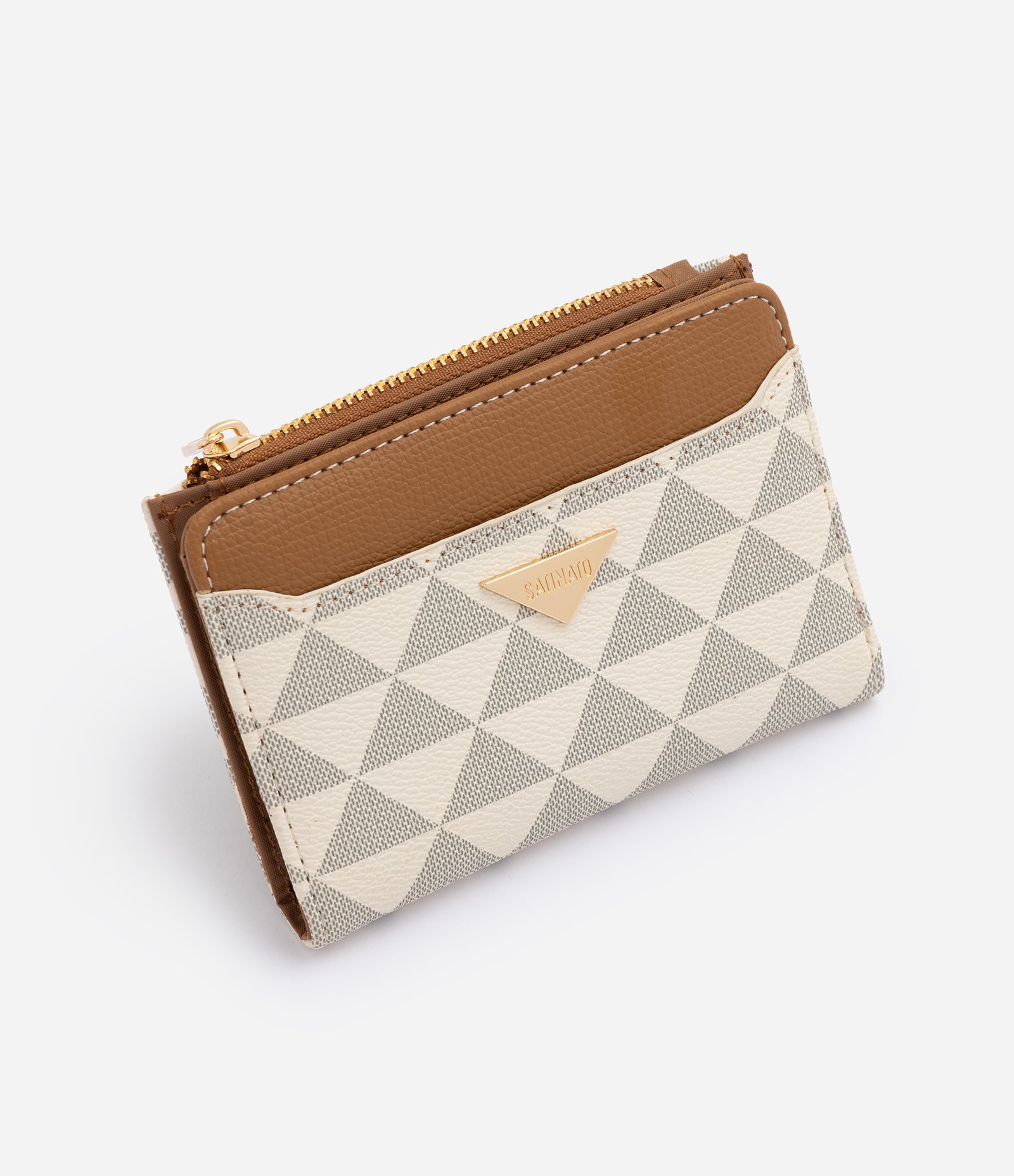 Carteira Porta Cartão em PU com Estampa Triângulos Off White 1