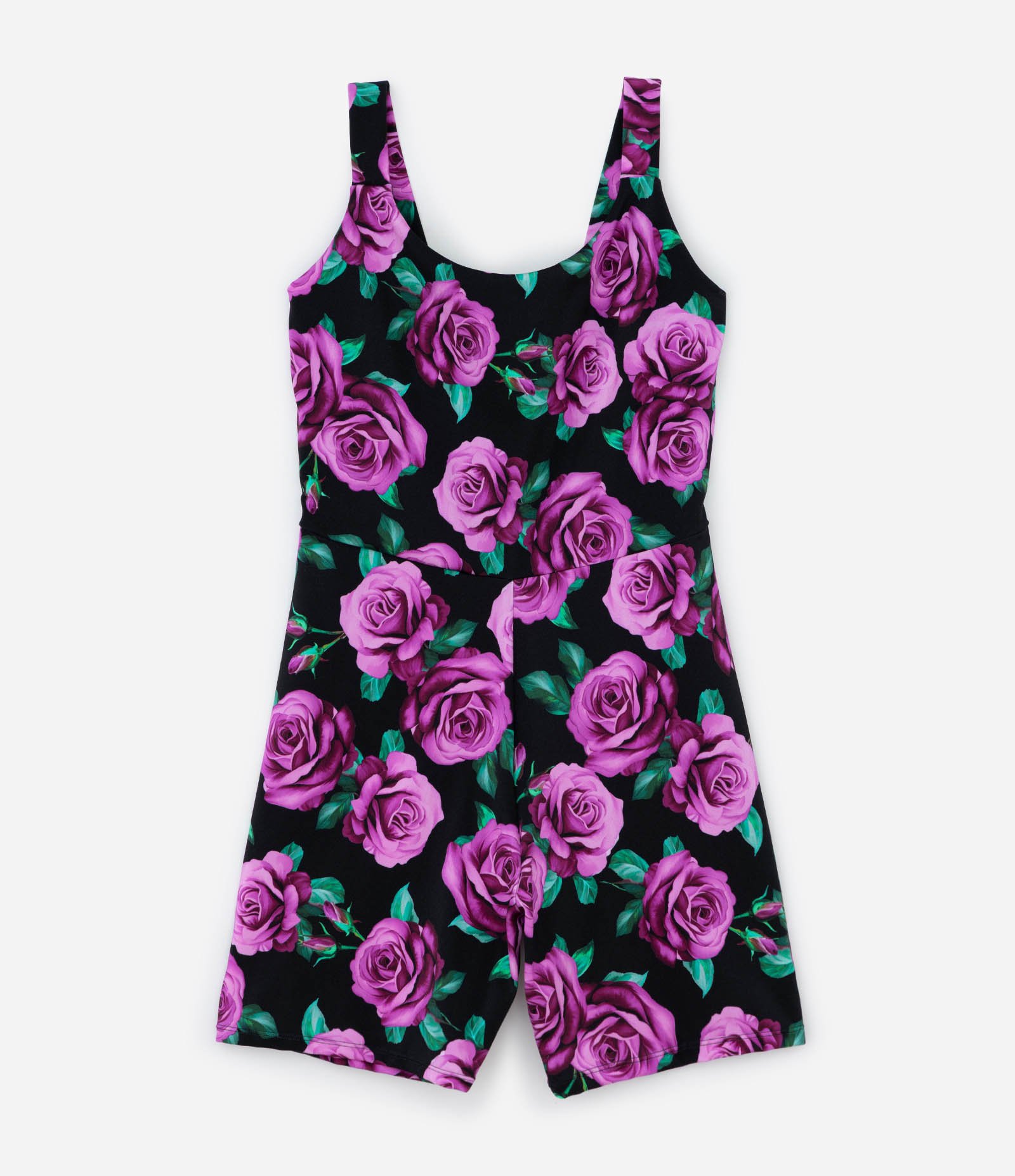 Macaquinho Esportivo com Estampa Floral e Tecnologia Dry Curve & Plus Size Preto/Roxo 4