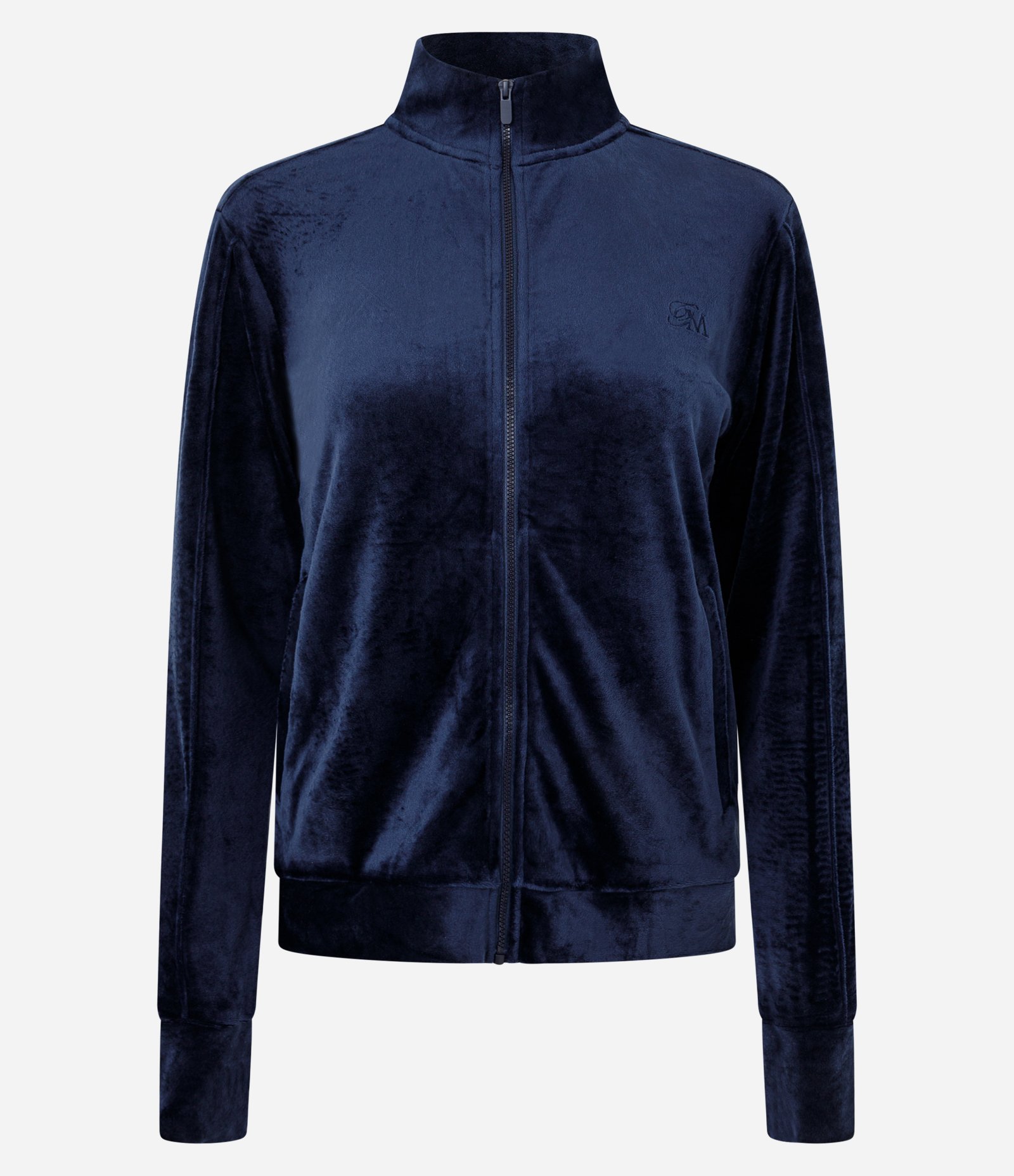 Jaqueta Esportiva em Plush com Gola Alta e Zíper Azul 4