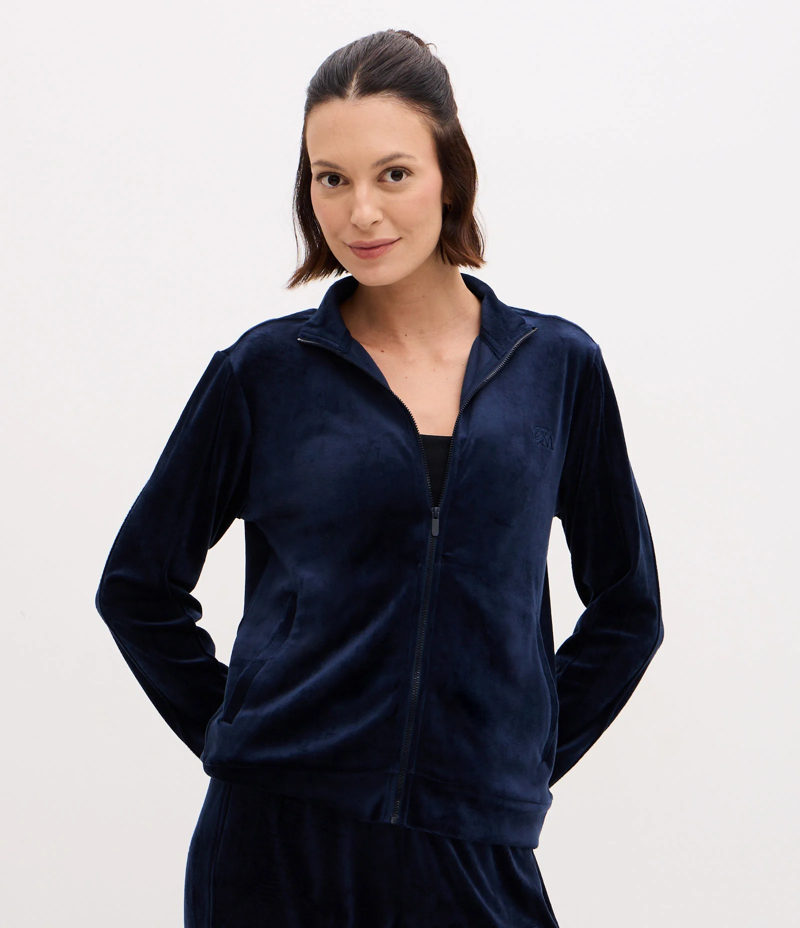 Jaqueta Esportiva em Plush com Gola Alta e Zíper Azul 1