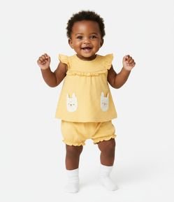 Conjunto Infantil Bata e Short com Estampa Poá – Tam 0 a 18 Meses