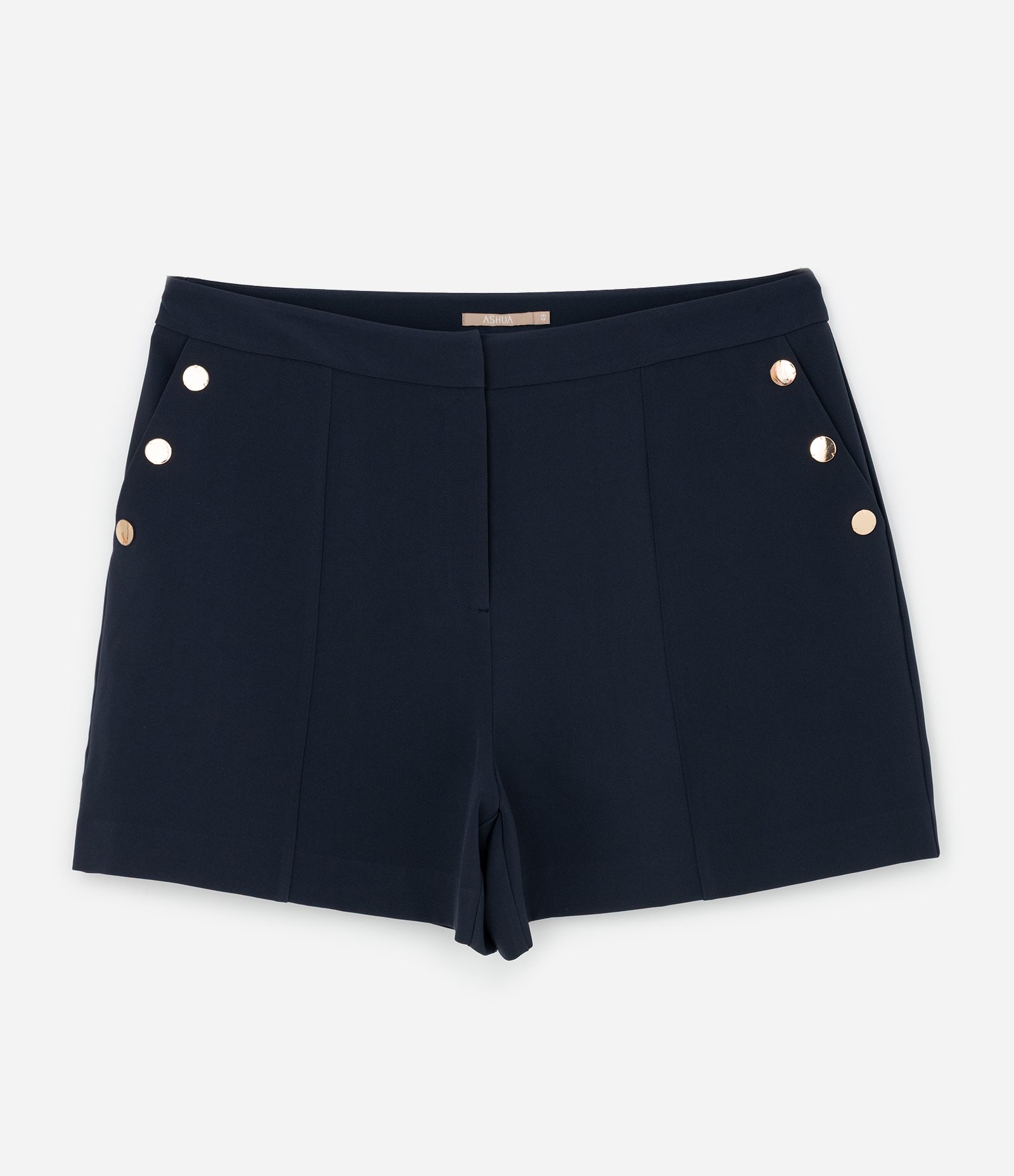 Bermuda em Crepe com Detalhe de Botões nos Bolsos Curve & Plus Size Azul Escuro 1