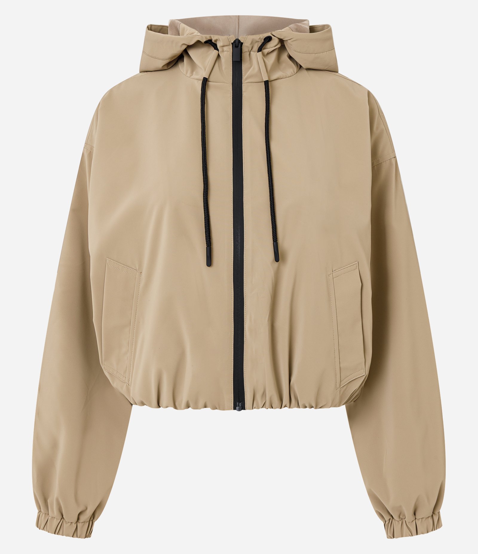 Jaqueta Corta Vento Balonê com Capuz e Zíper Bege 1