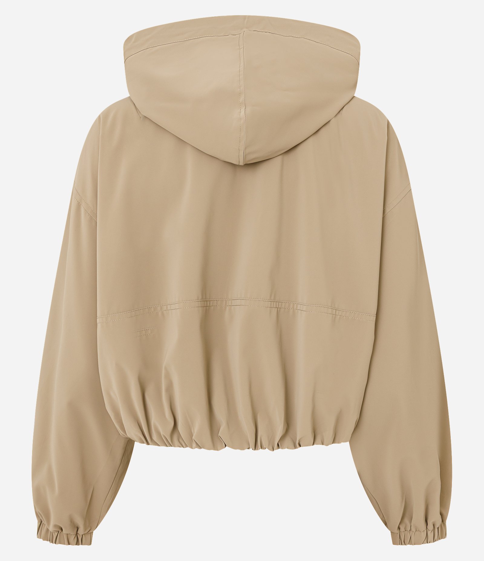 Jaqueta Corta Vento Balonê com Capuz e Zíper Bege 2