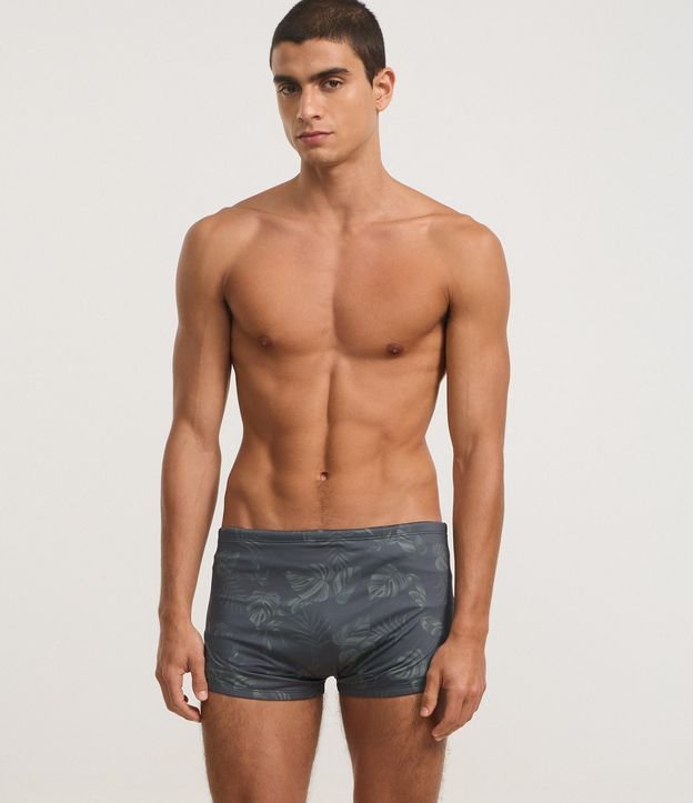 Sunga Boxer em Microfibra com Estampa de Folhagem