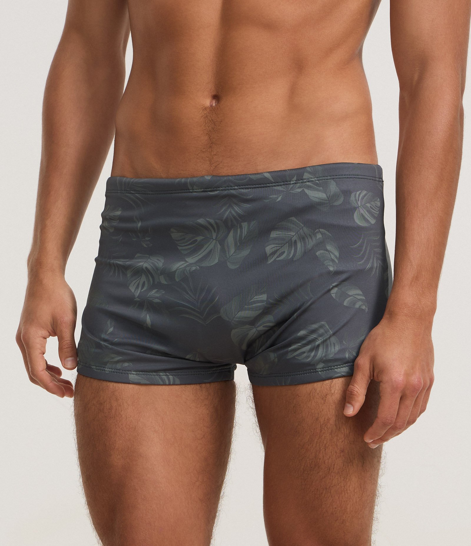 Sunga Boxer em Microfibra com Estampa de Folhagem Cinza 2